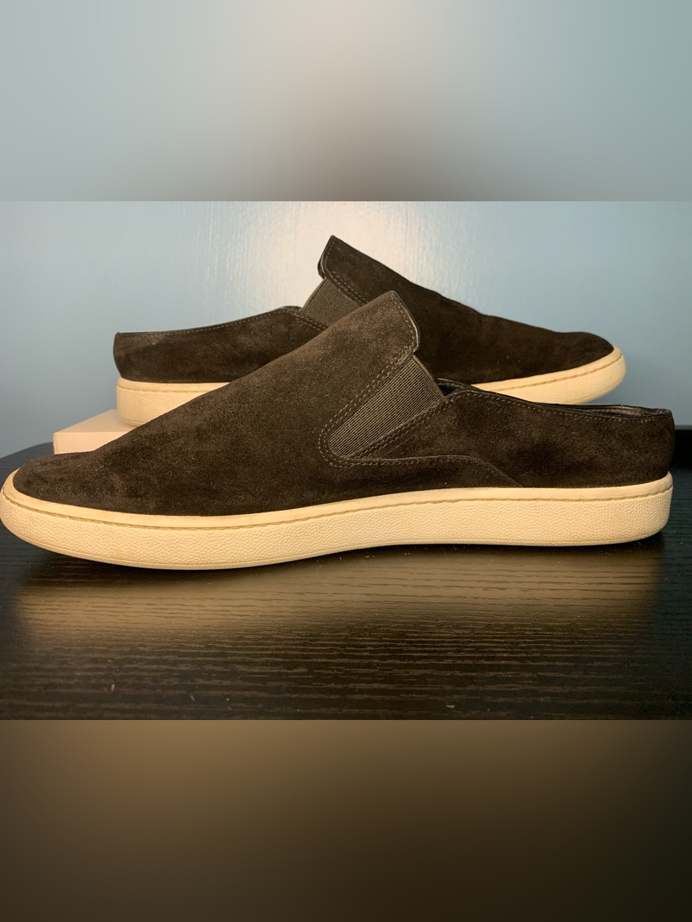 Vince Black Suede Slip-On Sneakers with Cream Sole
